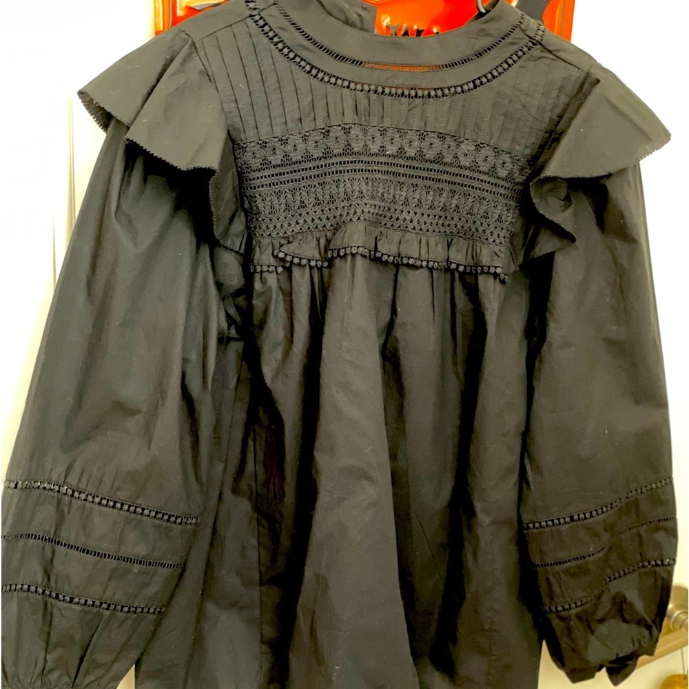 J Crew Ruffled Shoulder High Neck Blouse